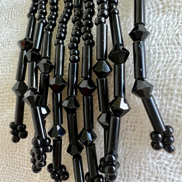 Vintage Jet Glass Beaded Shoulder Duster Earrings – 6″ Long – Sterling Hooks - Picture 8 of 8